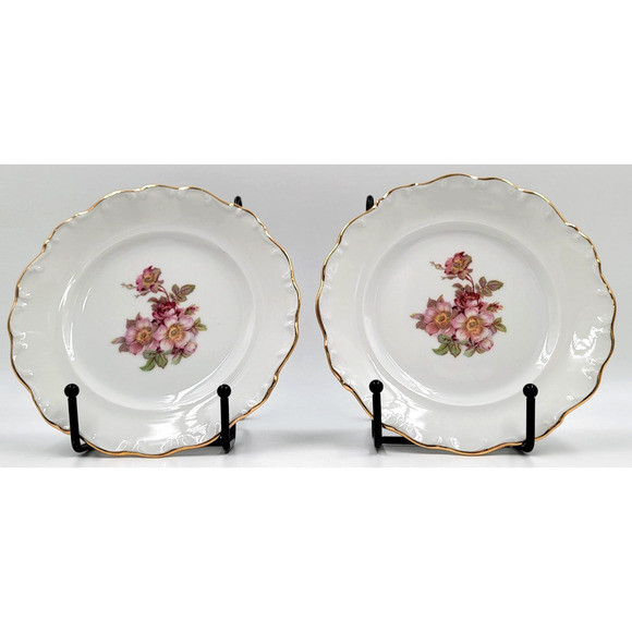 2 Schumann Arzberg Briar Rose Bread Plates 6" Bavaria Germany Gold Trim 1950s - Picture 3 of 10